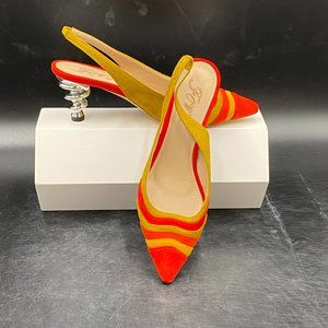 S FOWT red pointy toe sliver spiral chunky low heels slingback pumps shoes